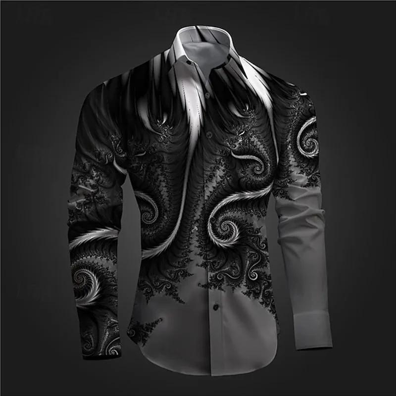 Chemises à manches longues imprimées en 3D pour hommes, vêtements Vintage à boutons à revers, hauts 