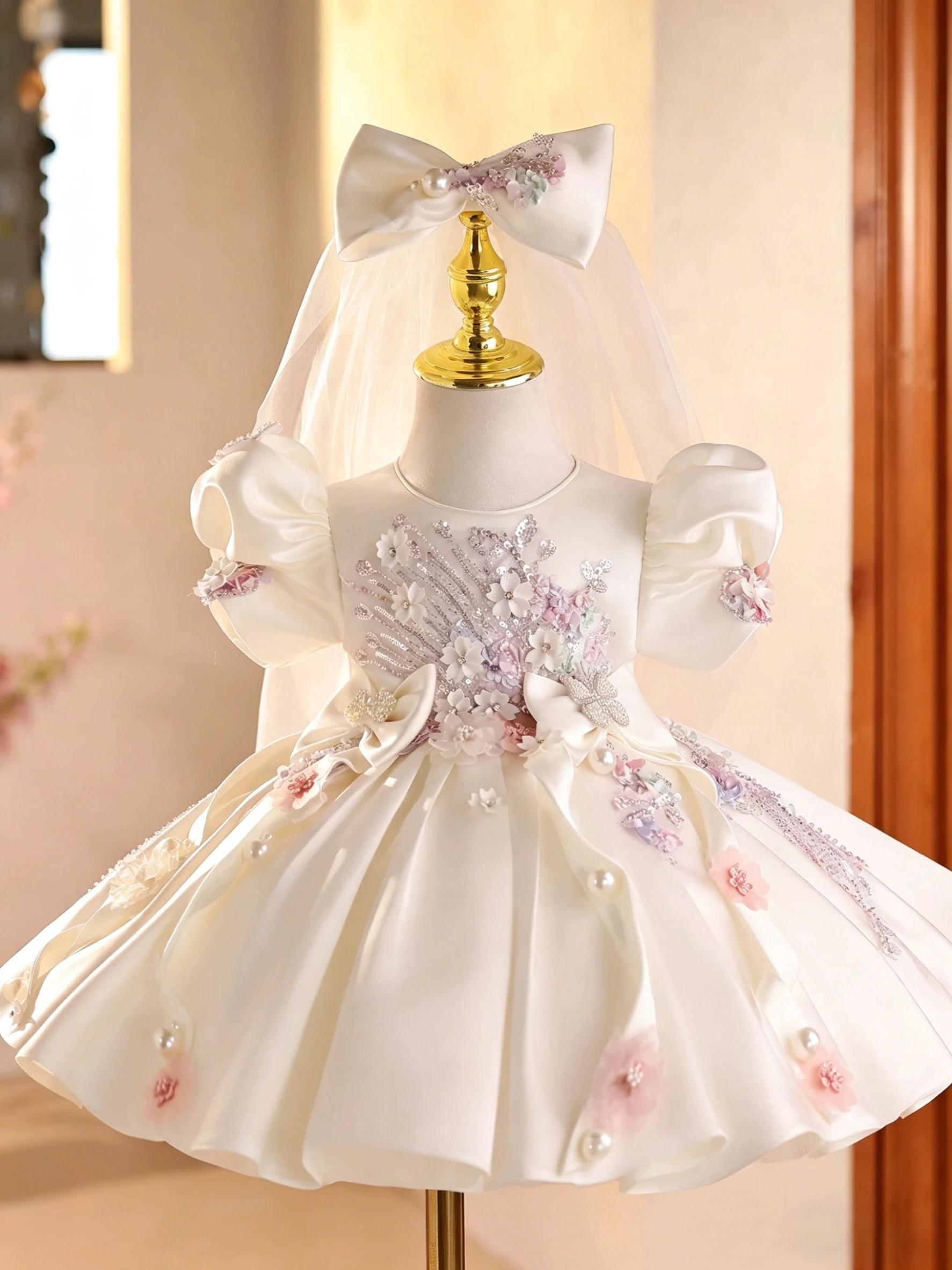 KLFLGD Robe de demoiselle d'honneur en satin brodée, faite à la main, robe de mariée, robe de soirée
