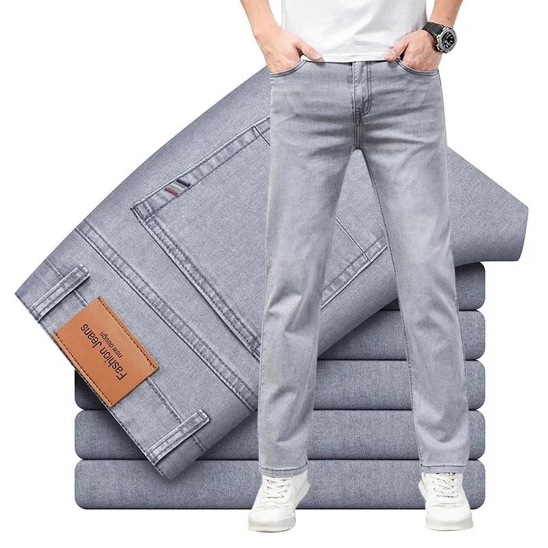 Été élastique hommes jean mode gris confortable affaires droite Stretch coton décontracté Denim pant