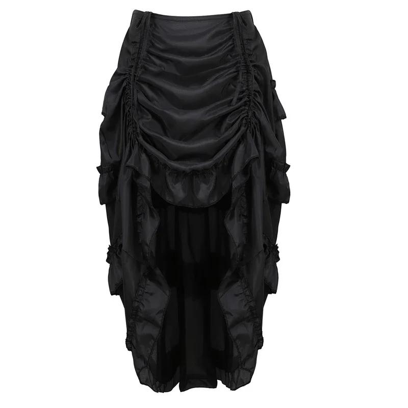Steampunk femmes jupes gothique irrégulière froncée plissée fête Maxi jupe longue haute basse Costum