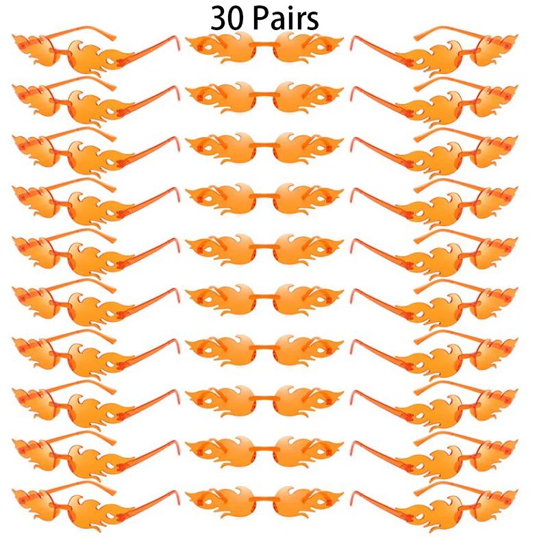 30 paires de lunettes de soleil sans monture en forme de flamme, couleur bonbon, décor de vacances à