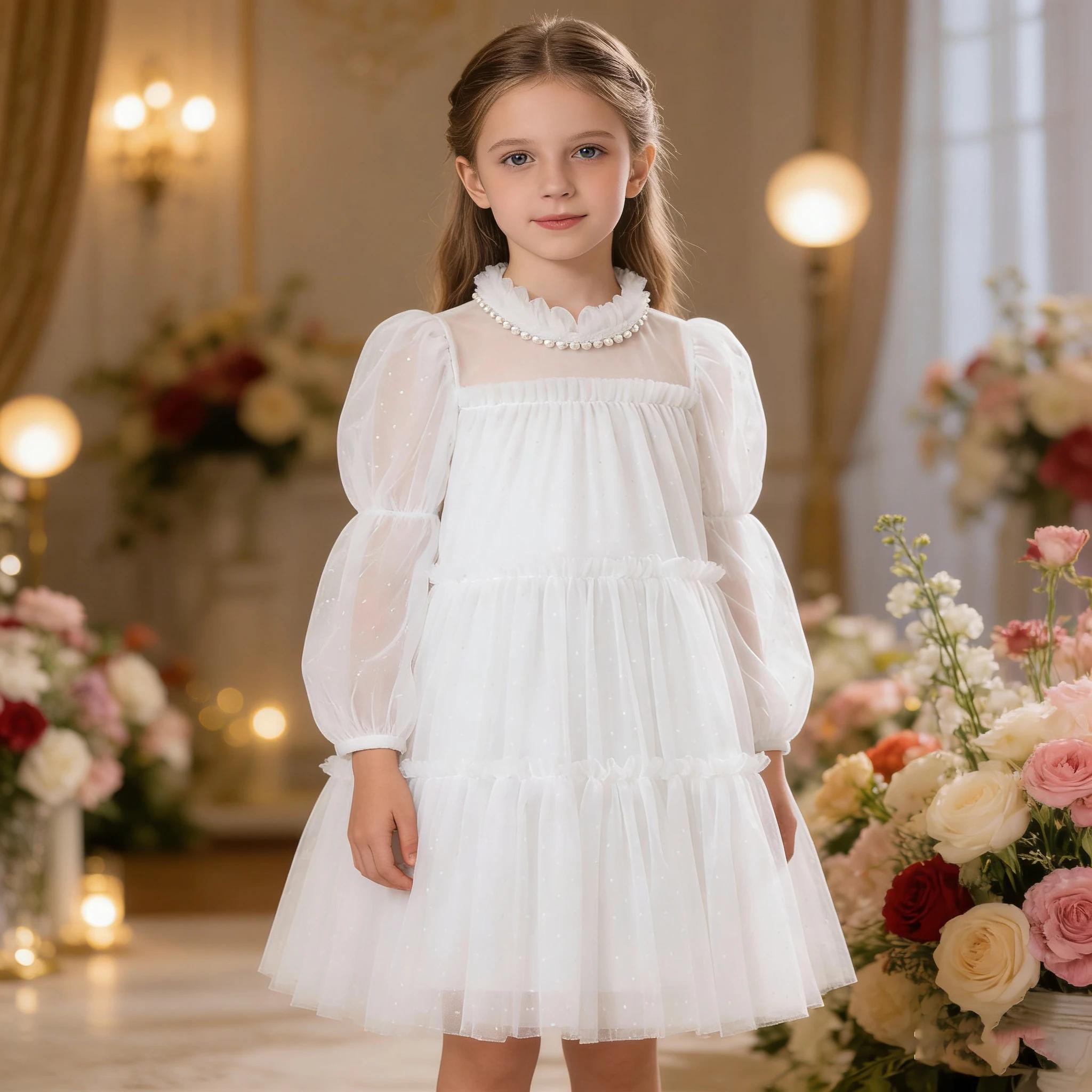 Robe de princesse pour filles de 3 4 5 6 7 ans, col rond, manches longues, robe de soirée pour bébé 