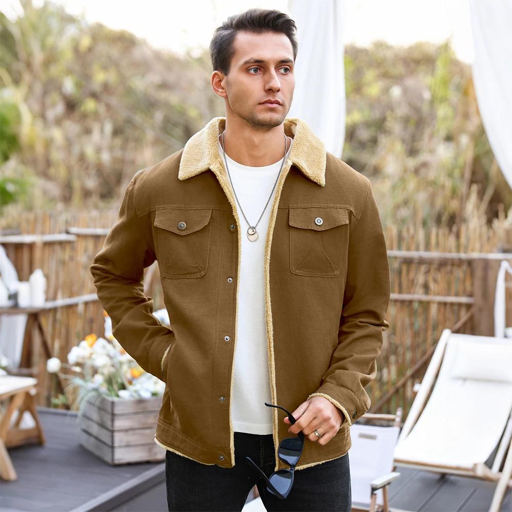 Vestes d'hiver pour hommes, manteau chaud coupe-vent doublé de fausse peau de mouton, Parka noire bo