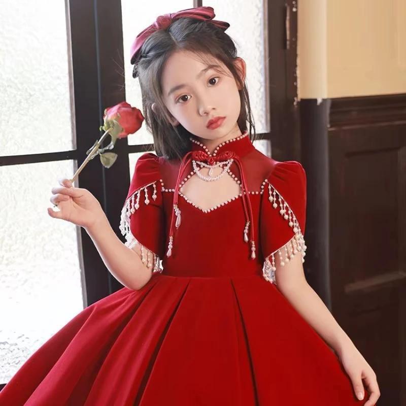 Robe élégante pour fille 2026 Nouvelle collection Rouge Princesse Tenue d'été pour anniversaire de t
