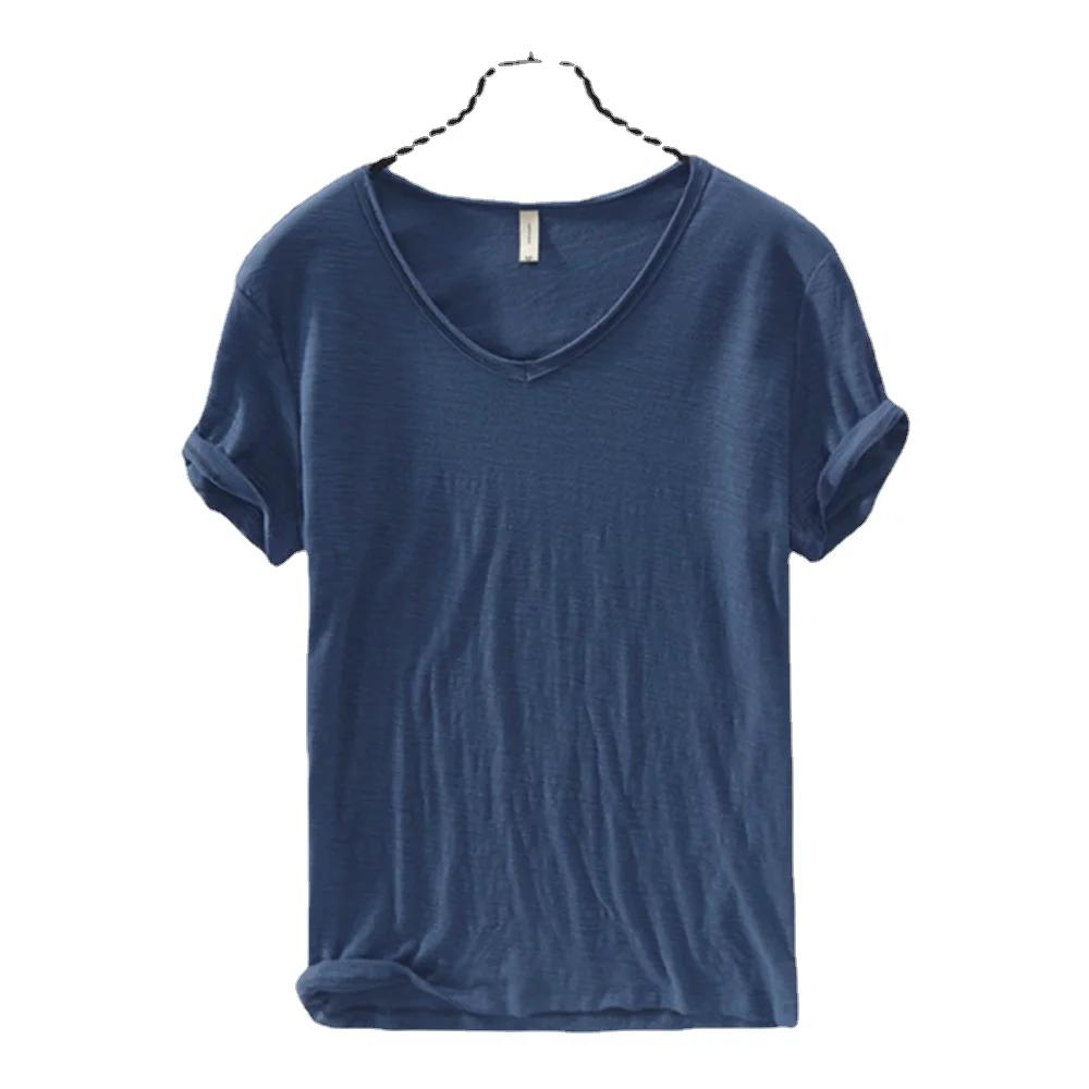 Nouveaux hommes T-Shirt couleur Pure col en V à manches courtes hauts T-Shirts hommes T-Shirt 10 cou