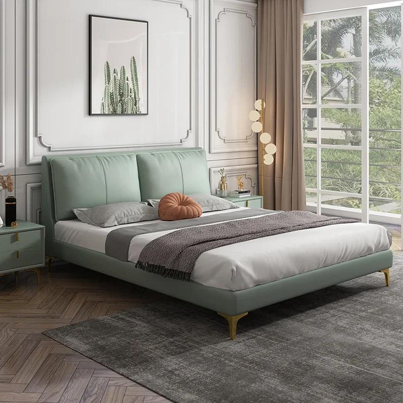 Hôtel moderne lit minimaliste luxe en bois massif Design cuir à la mode lit Letto Gonfiabile Per Dor