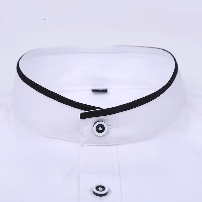 Chemise à col montant pour hommes, classique, col rond, coupe slim, col vertical, manches longues, c