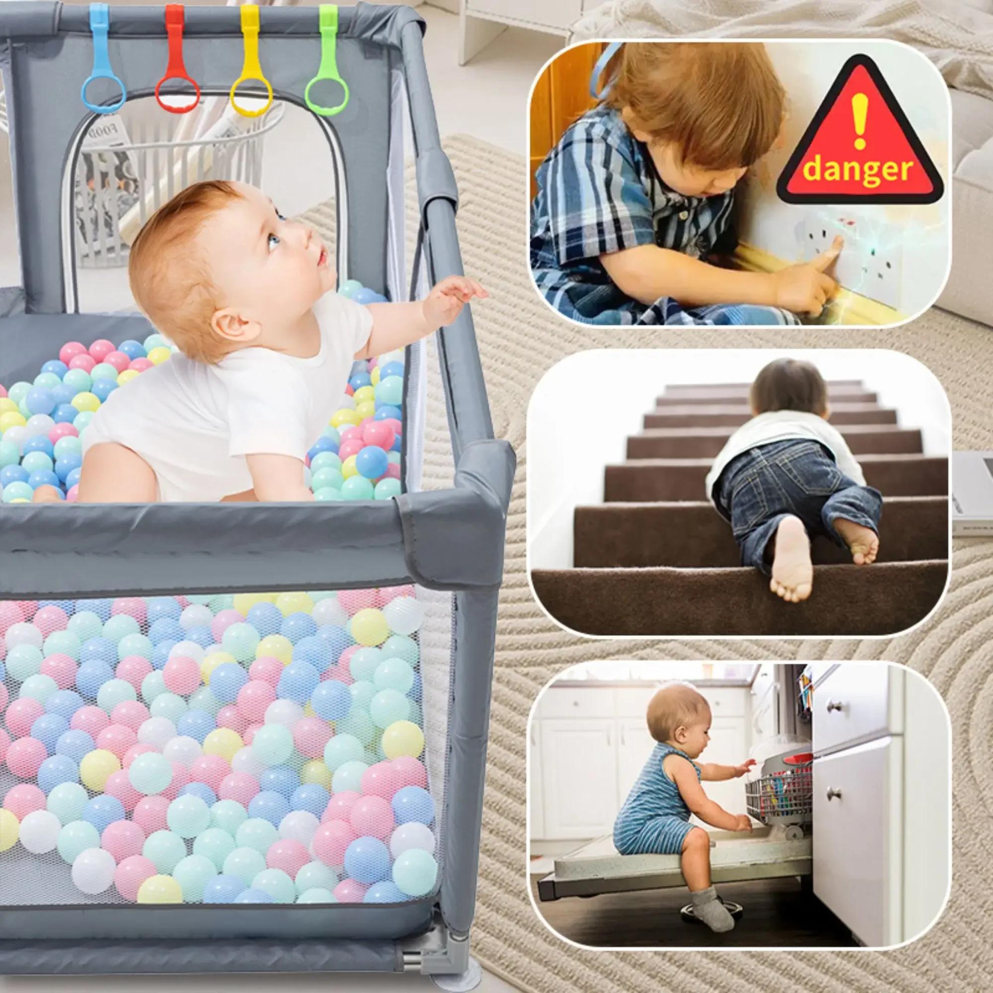Parc de jeu pour bébé YAZOCO gris clair avec anneau de traction, barrière de sécurité pour enfant, c