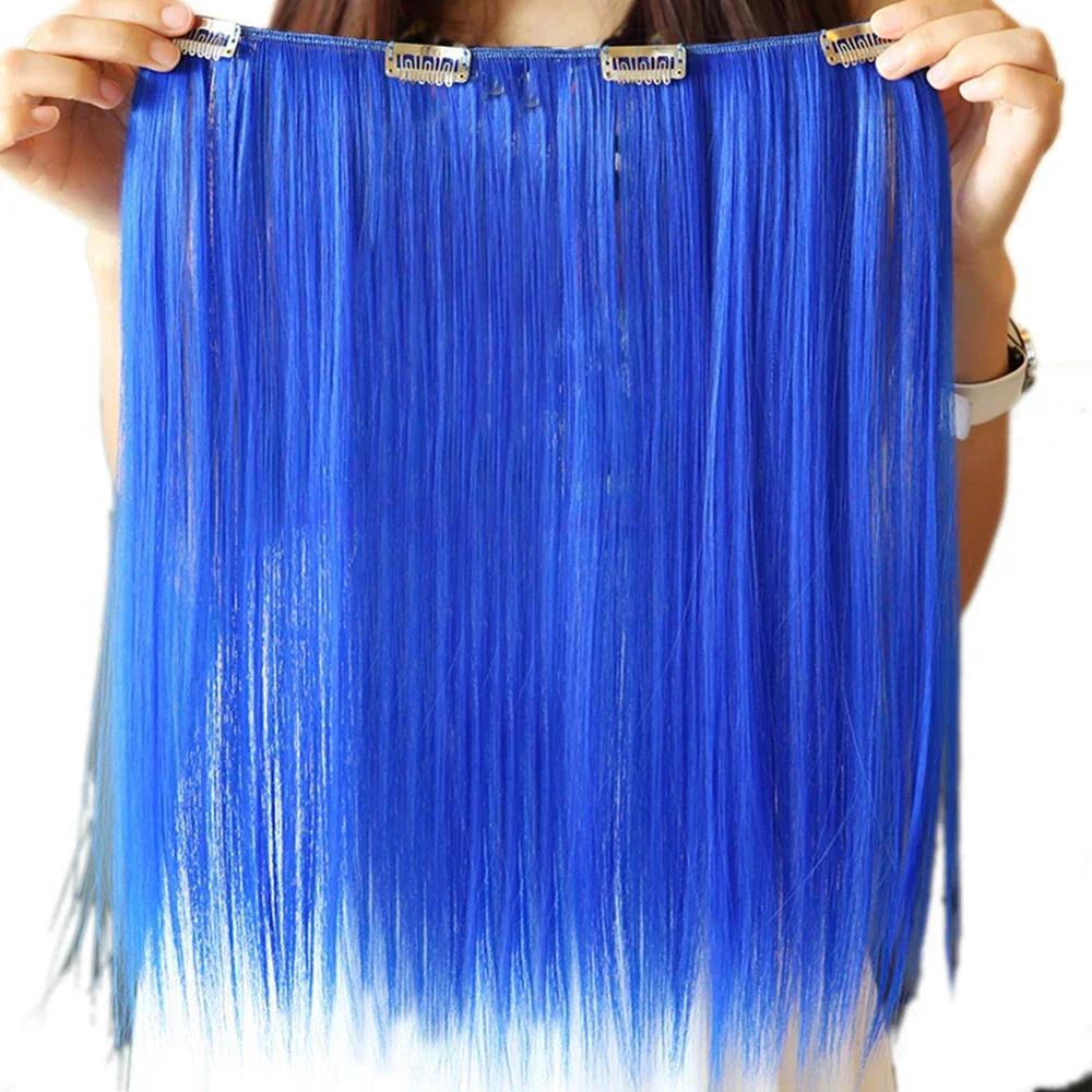 Extension capillaire synthétique lisse à Clip, 9 couleurs, postiche de Cosplay rouge rose blanc, che