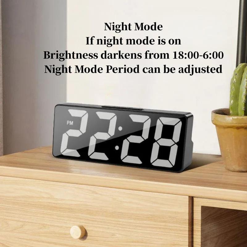 Réveil numérique à commande vocale, température, Date, 2 modes d'affichage, Snooze, Mode nuit, horlo