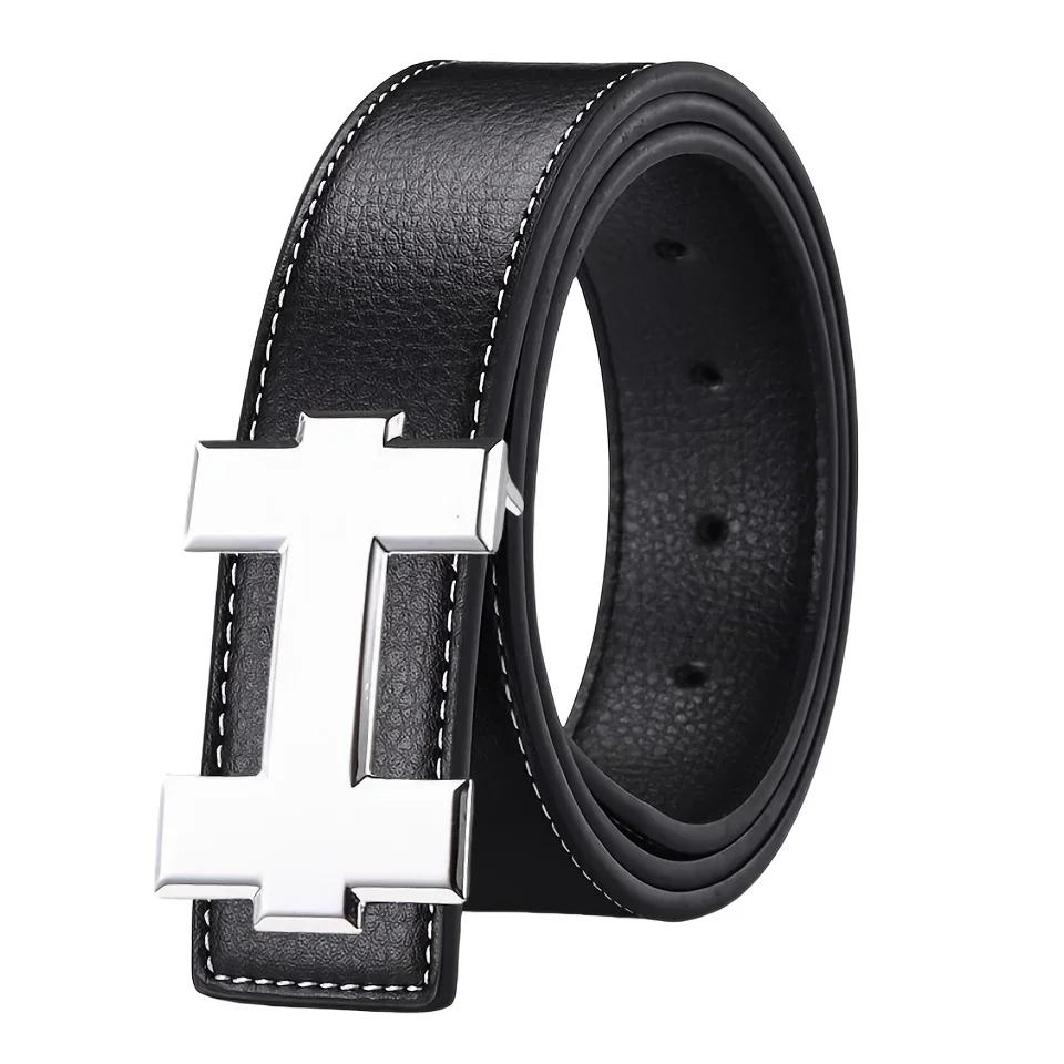 Ceinture décontractée à la mode de 3,3 cm avec boucle lisse argentée, ceinture de styliste pour homm