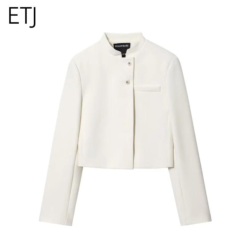 ETJ 2025 automne hiver nouveau professionnel femmes simple mode blanc court trajet col zhongshan cos