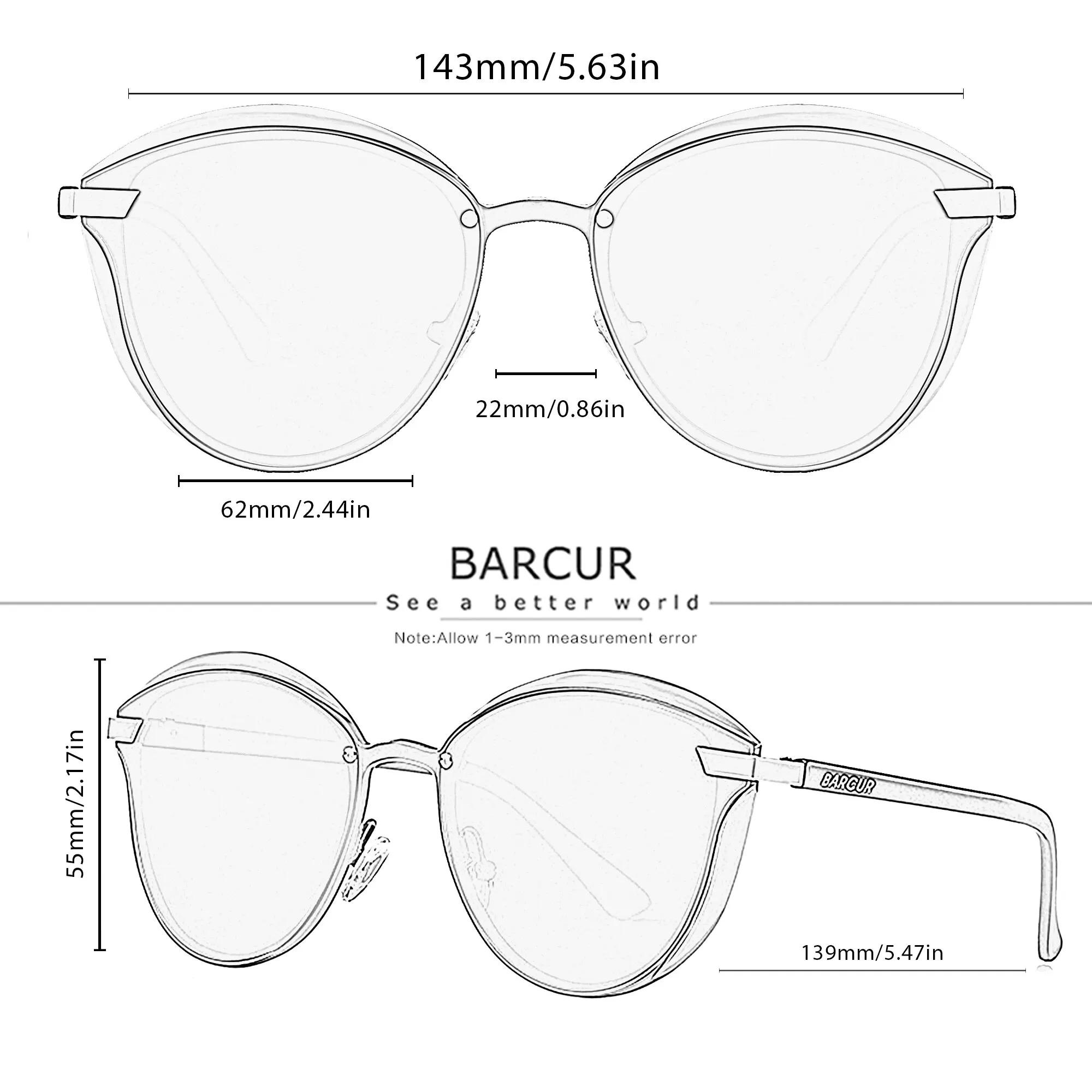 BARCUR Style lunettes de Soleil Polarisées Pour Femmes Catmore Rond Soleil Verre Dames Femme Lunette