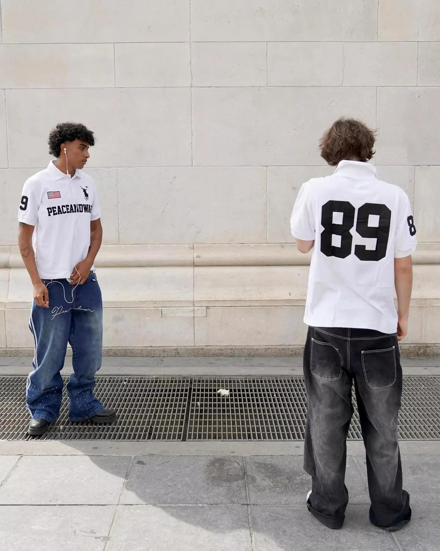 Hip Hop hommes vêtements drapeau de la paix amérique rétro Polo Y2k Streetwaer lettre broderie rever