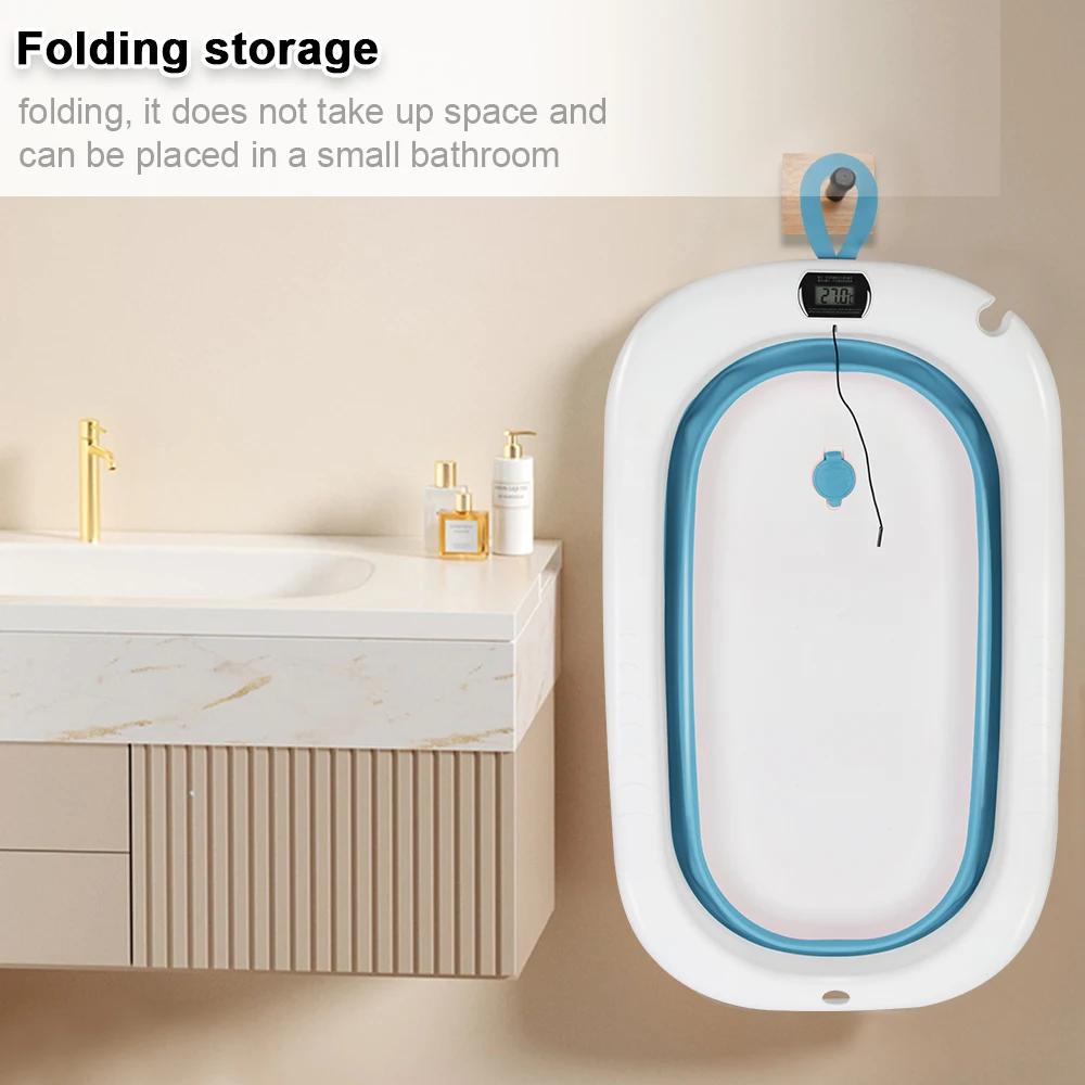 Baignoire Bébé Pliable, Avec Thermometre Digital, Coussin De Bain, Compacte Portable, Rose/Gris/Bleu