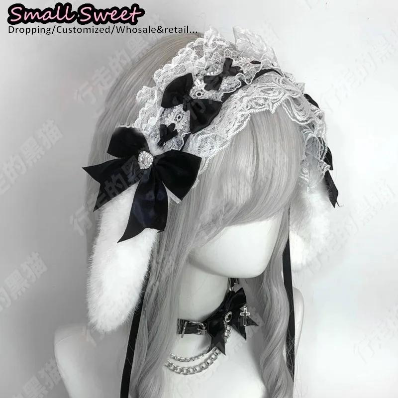 Goth lapin oreille arc bandes de cheveux Harajuku gothique Lolita Y2K fille oreilles de lapin bandea