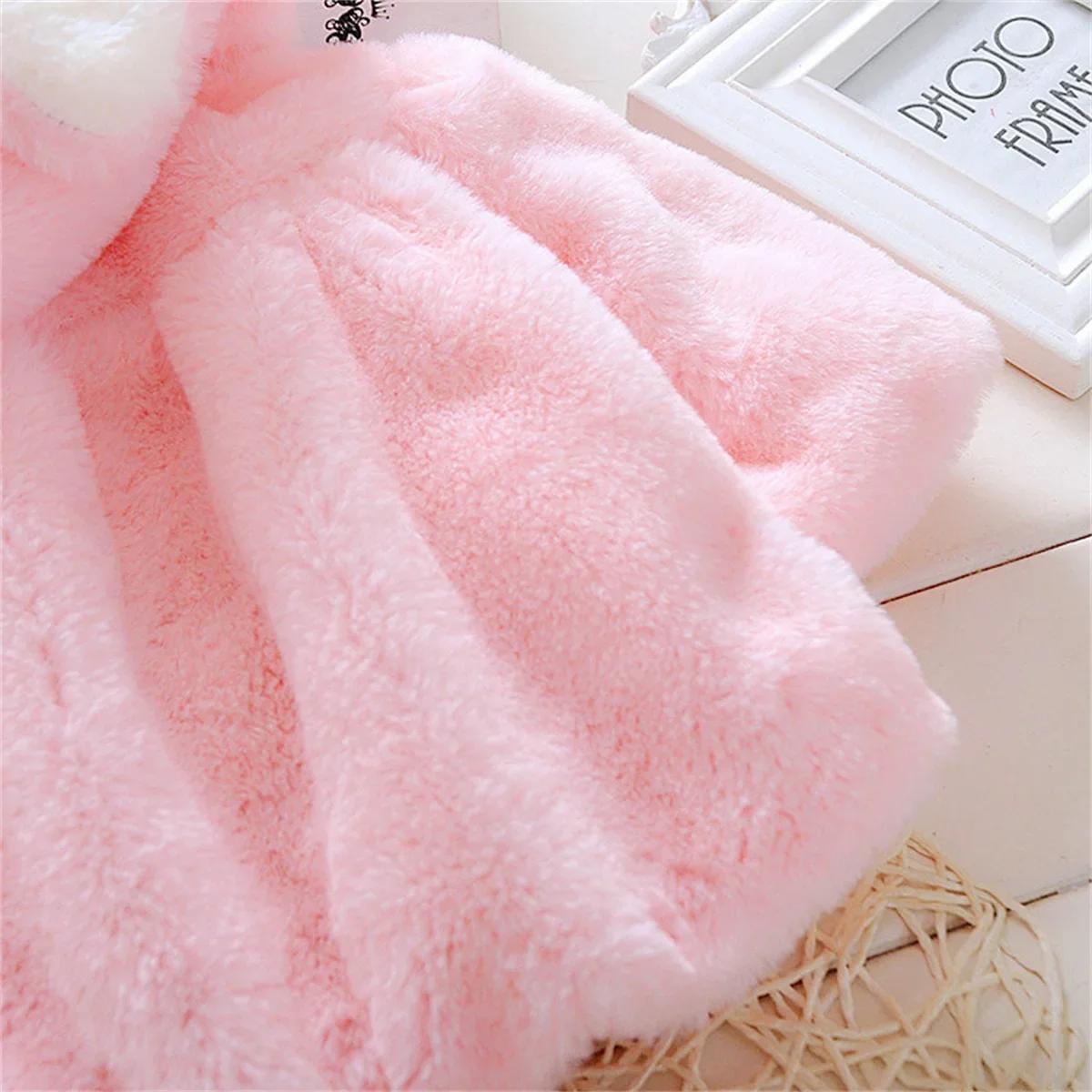 Veste d'hiver pour bébé fille, douce et mignonne, chaude, à capuche, oreilles de lapin, pull en lain