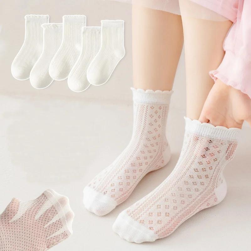 5 paires/lot chaussettes en maille blanches pour enfants pour filles été mince respirant fille chaus