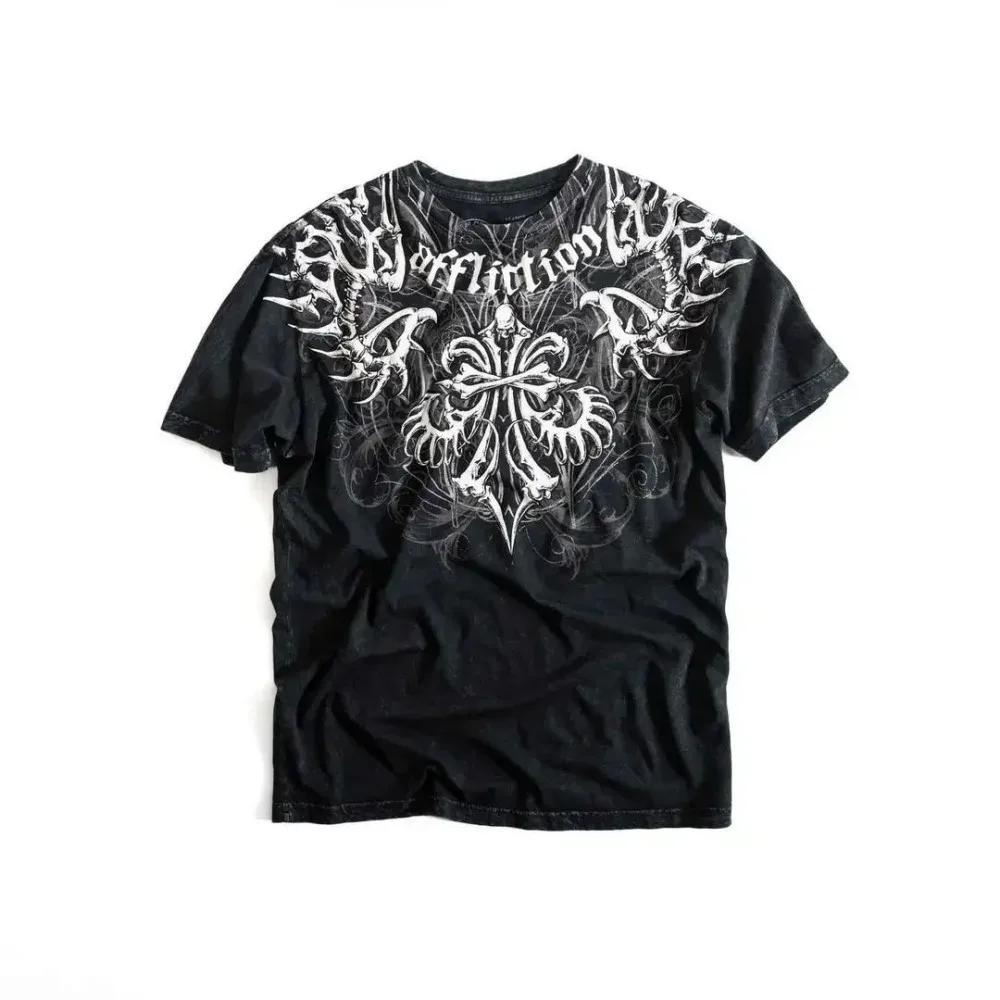 T-shirt col rond confortable et respirant pour hommes européens et américains, haut d'été gothique a