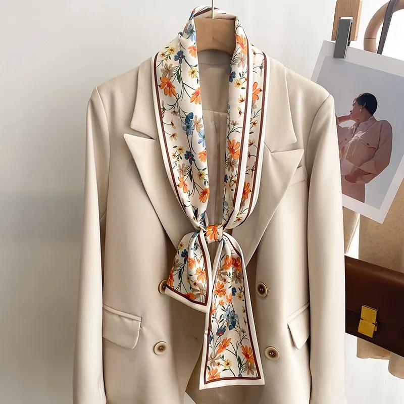 50 couleurs nouvelles femmes soie sensation imprimé Design écharpe châle mode luxe longue étroite pe