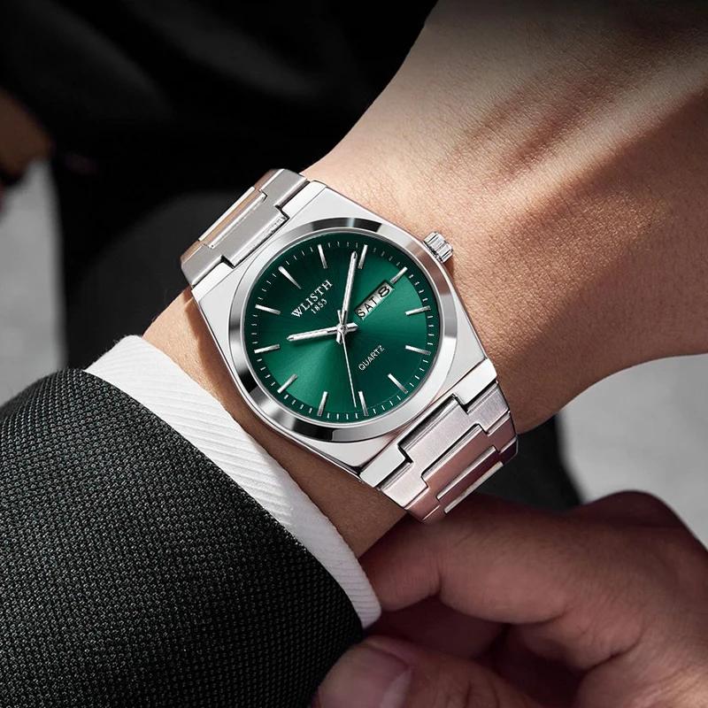 Homme montre montre à Quartz de luxe étanche lumineux Date semaine en acier inoxydable montre pour h