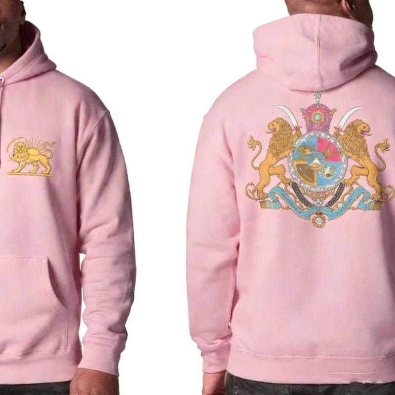 Sweat à capuche assorti Lion et Soleil persans, imprimé arrière avec le blason impérial, streetwear 