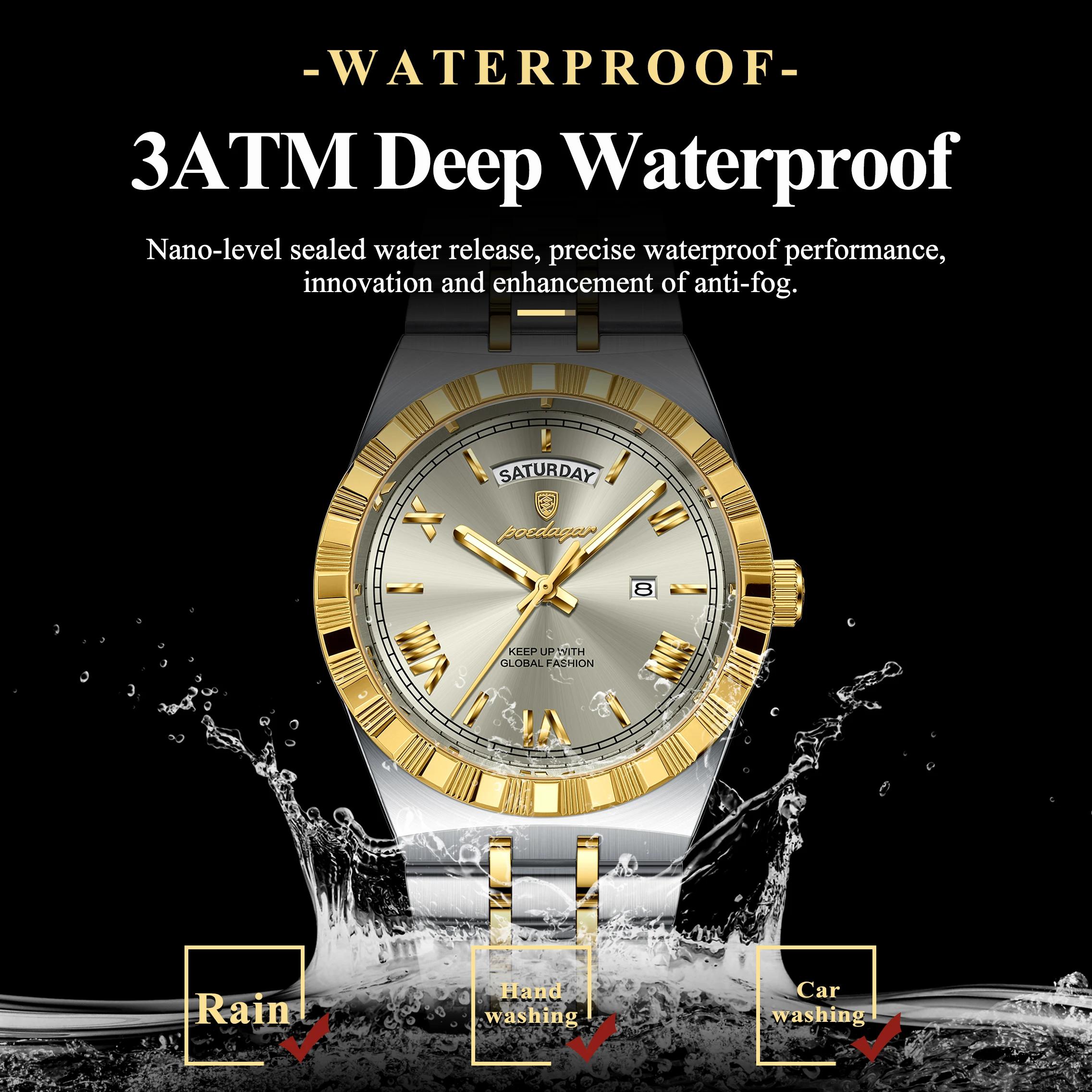 POEDAGAR mode affaires montre pour hommes lumineux étanche semaine Date luxe homme montre-bracelet e