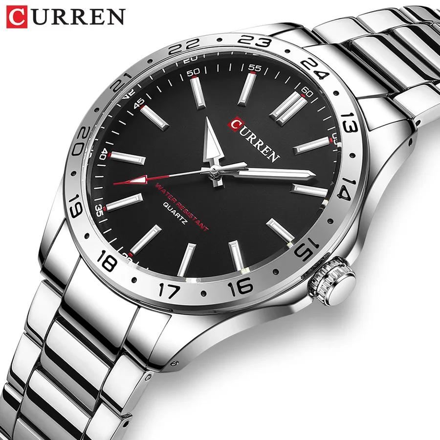 CURREN 8452 hommes montre à Quartz Simple mode loisirs affaires horloge noir argenté bracelet en aci