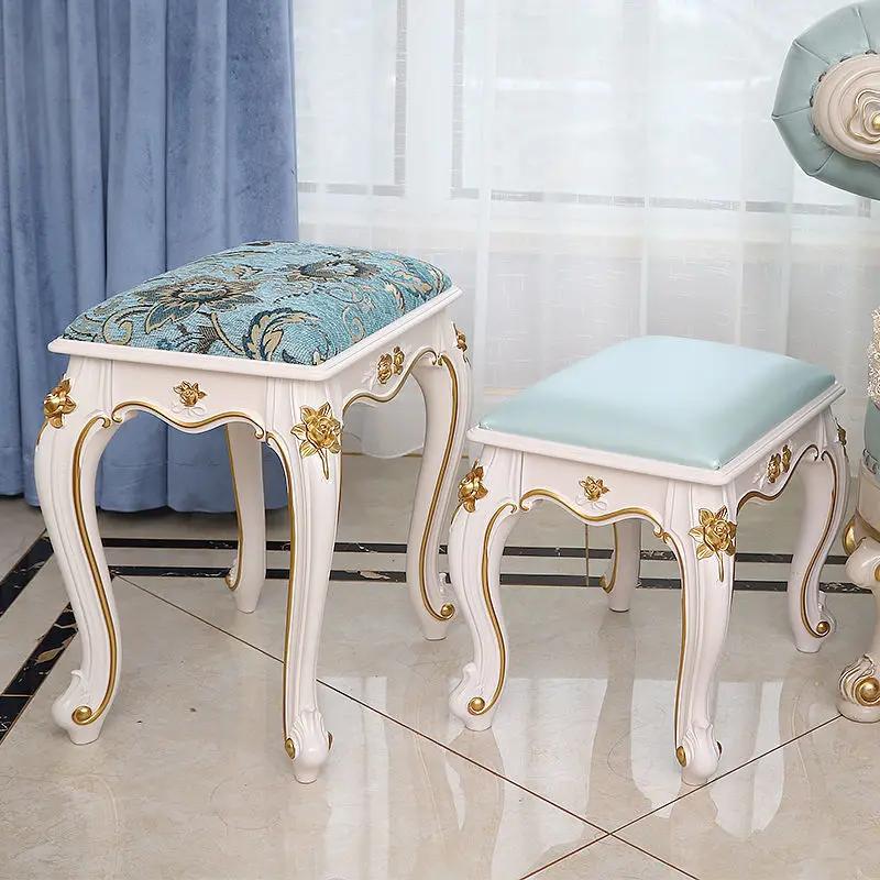Tabouret de maquillage européen Imitation bois massif, tabourets de commode américains, chambre blan