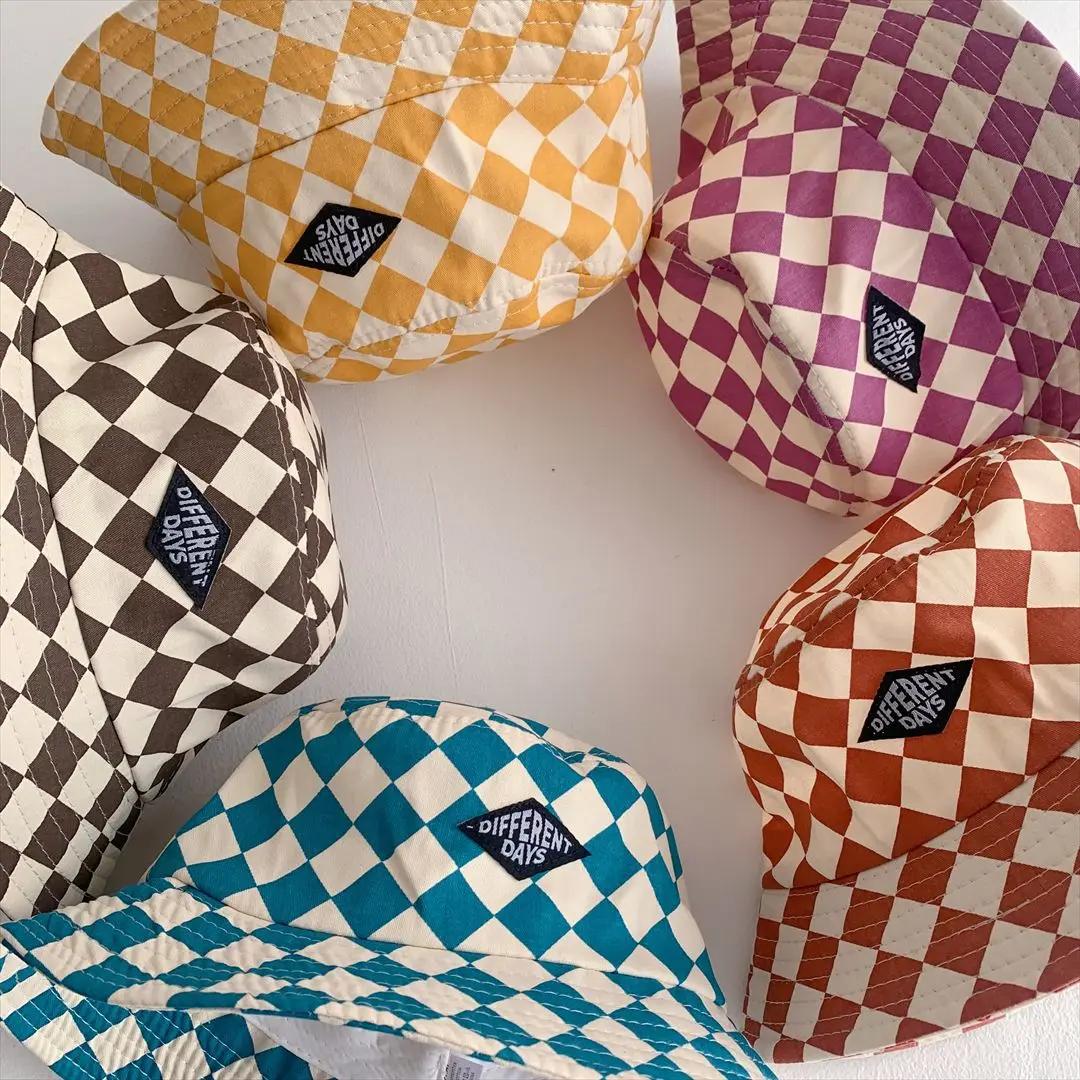 Chapeau seau à motif damier pour enfants, mignon, à carreaux, pour bébés garçons et filles, chapeau 