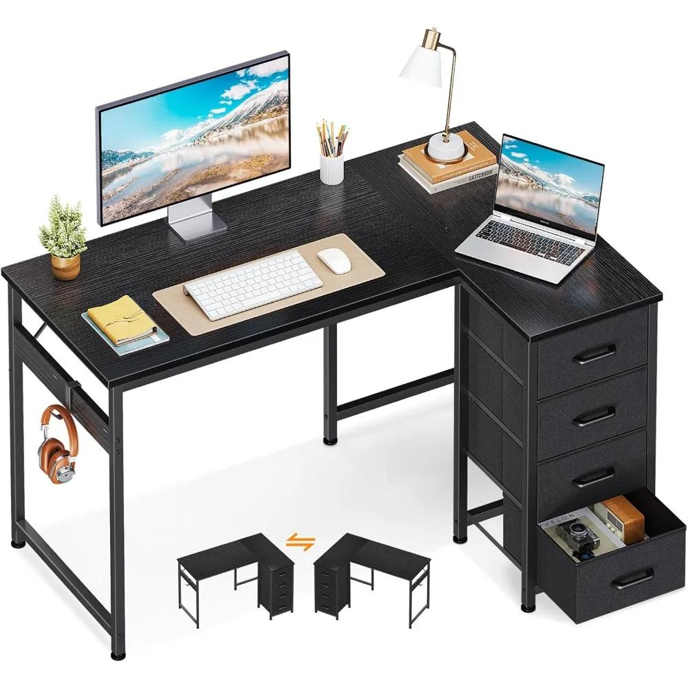 Casaottima Bureau en forme de L avec 4 tiroirs, petit bureau d'ordinateur d'angle de 40 pouces, tabl