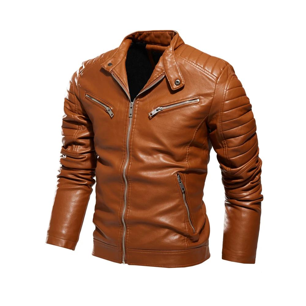 Vestes en cuir pour hommes automne décontracté moto veste en polyuréthane Biker manteaux en cuir mar