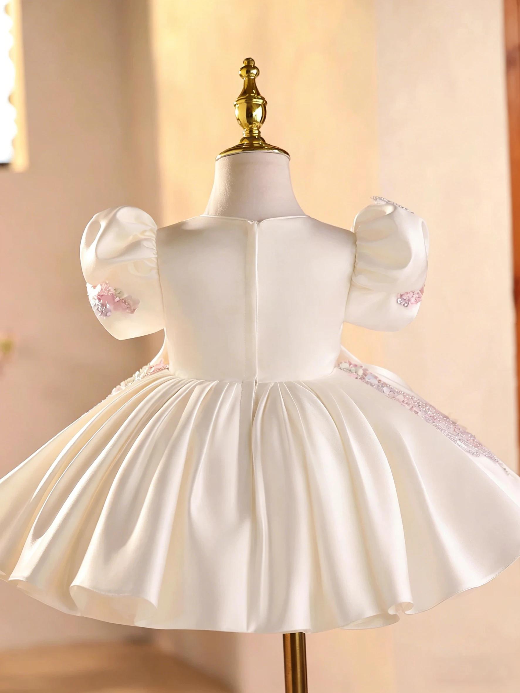 KLFLGD Robe de demoiselle d'honneur en satin brodée, faite à la main, robe de mariée, robe de soirée