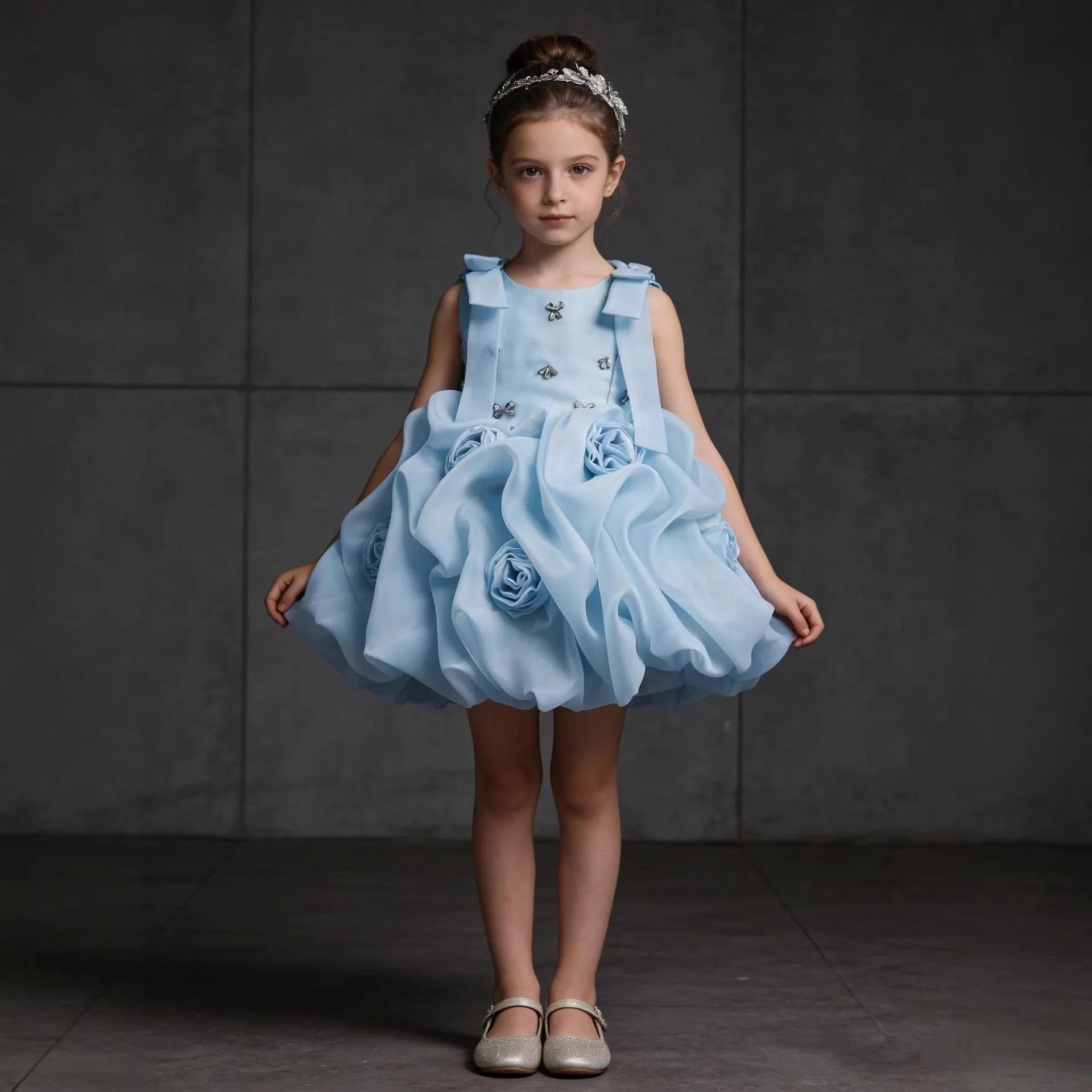 Robe de princesse pour filles, style européen et américain, nouvelle collection 2026, en satin, avec