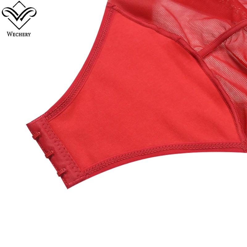 Wechery Red Top Body sculptant pour femme, effet rehausseur de fesses, en dentelle, entrejambe ouver