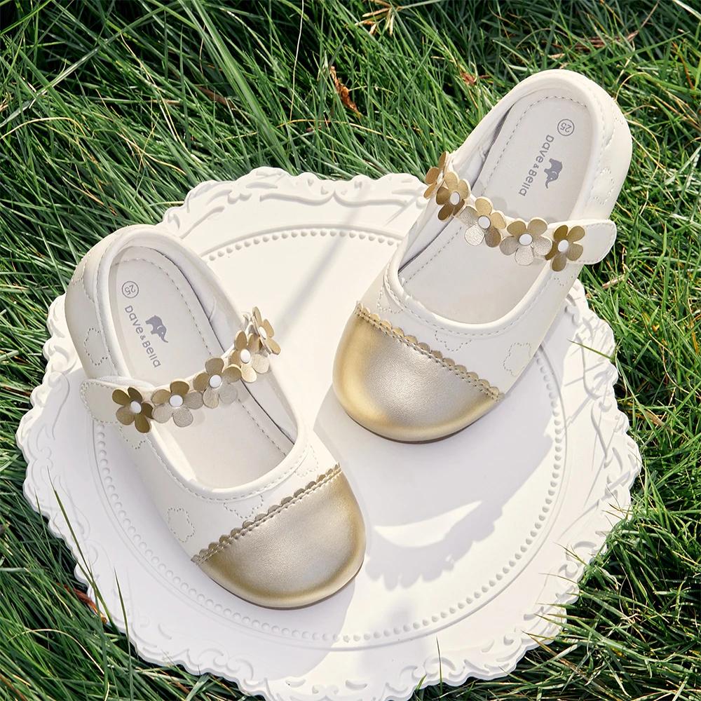 Dave Bella enfants chaussures en cuir automne printemps filles rétro princesse chaussures anti-dérap