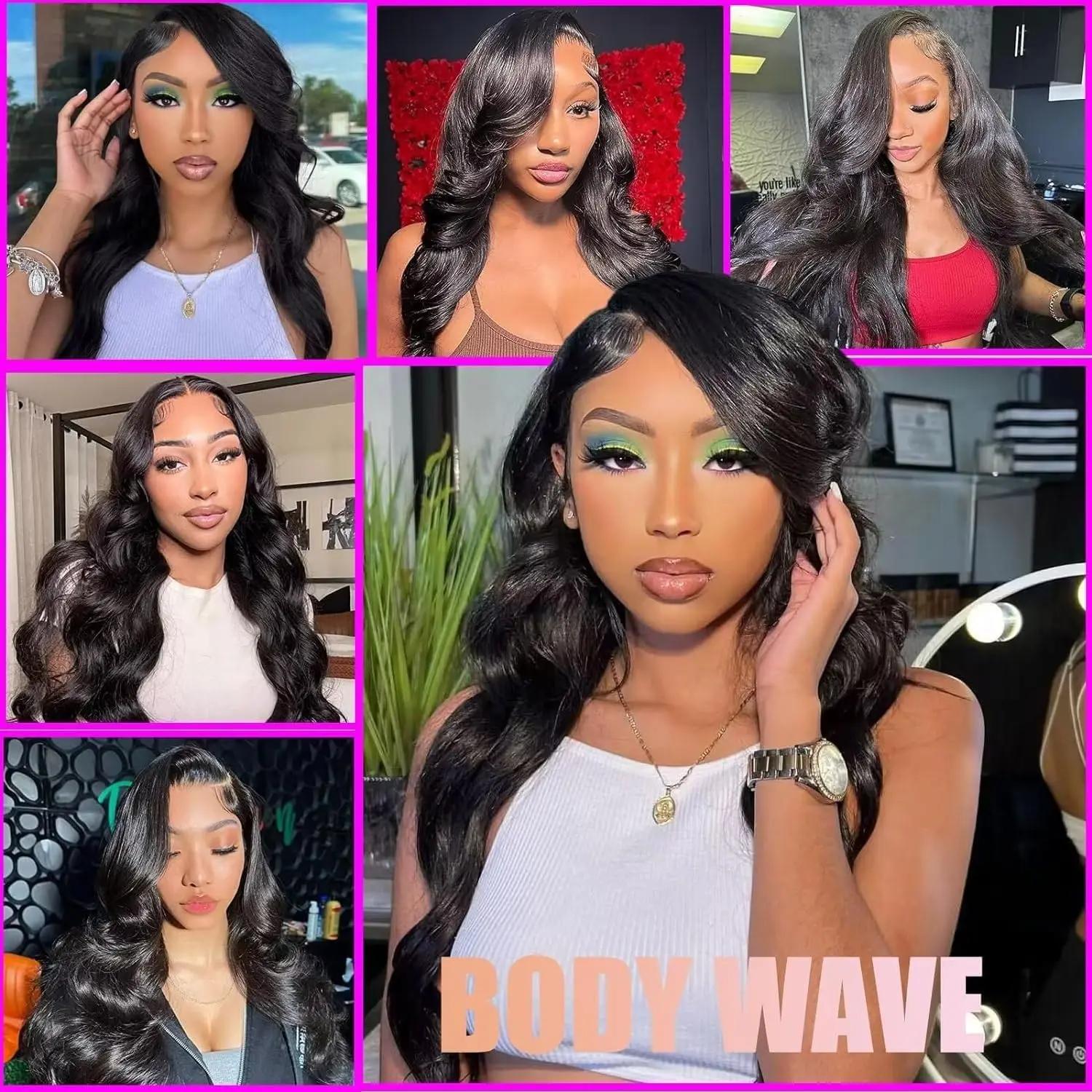 Perruque Lace Front Wig Body Wave Brésilienne Naturelle, Cheveux Humains, 13x6, 4x4, 13 Tages, pour 