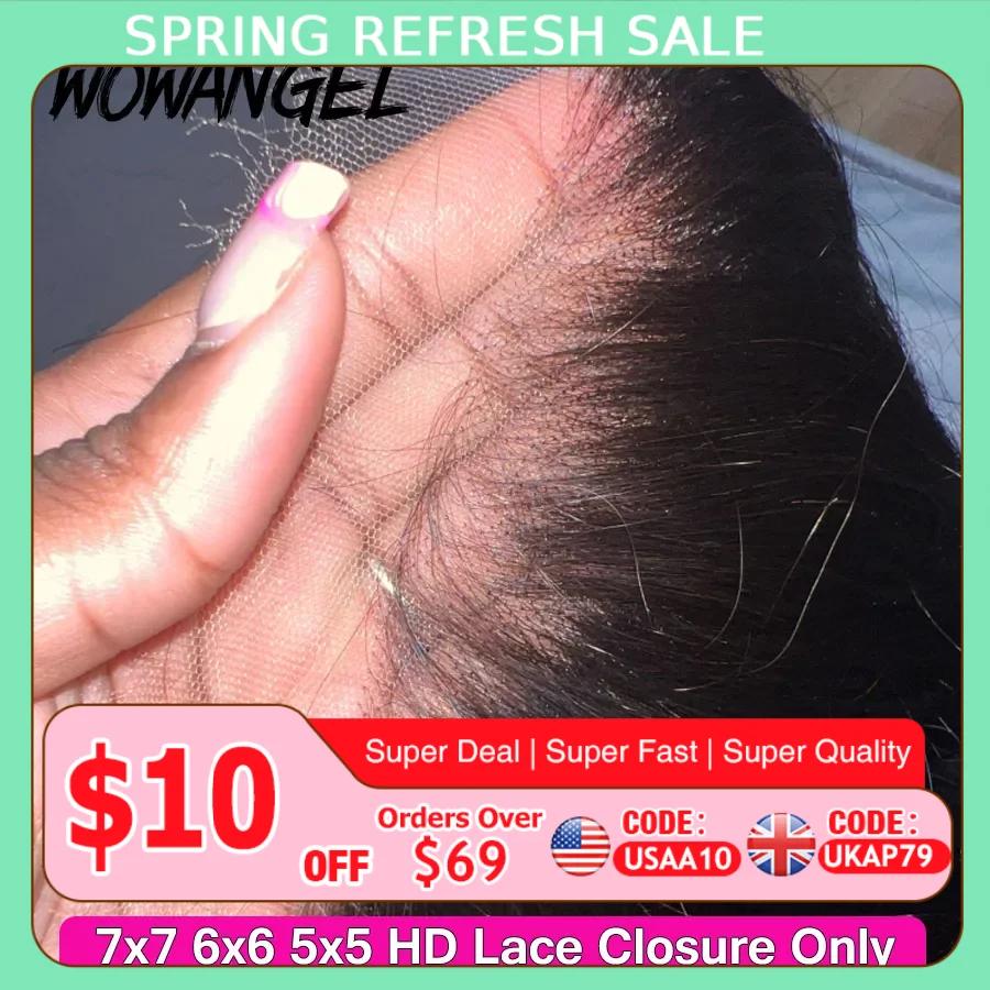 Wow Angel-Perruque de Cheveux Humains Lisses, Fermeture en Dentelle HD, Peaux Fondues, Pre-Plucked, 