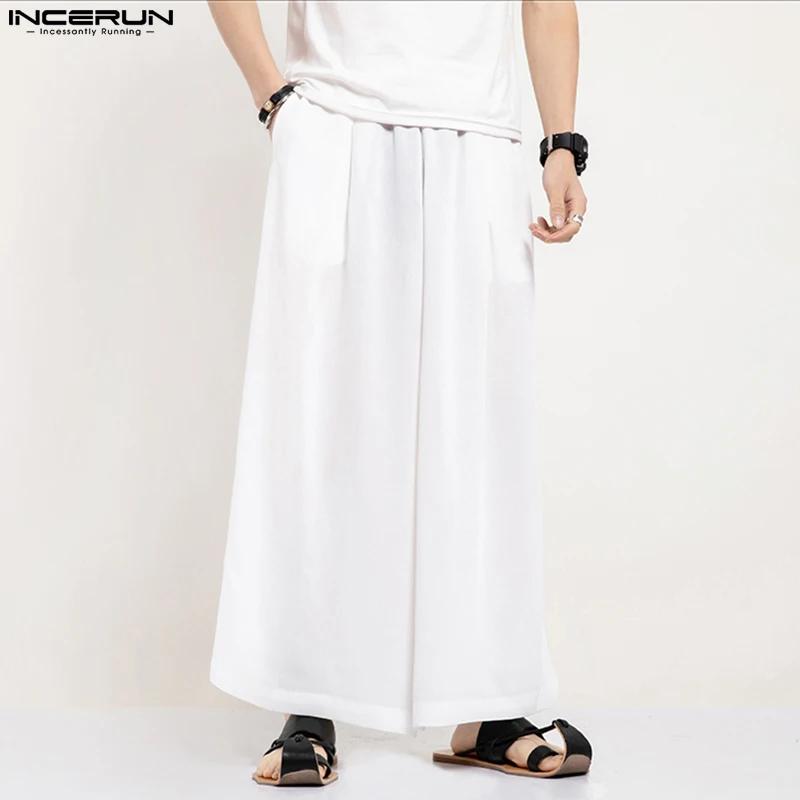 INCERUN hommes pantalons à jambes larges couleur unie jogging ample taille élastique pantalon hommes