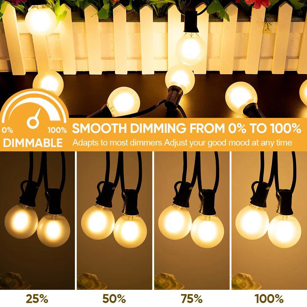 Guirlande lumineuse LED d'extérieur E12, ampoule globe givrée G40, blanc chaud, pour jardin, mariage