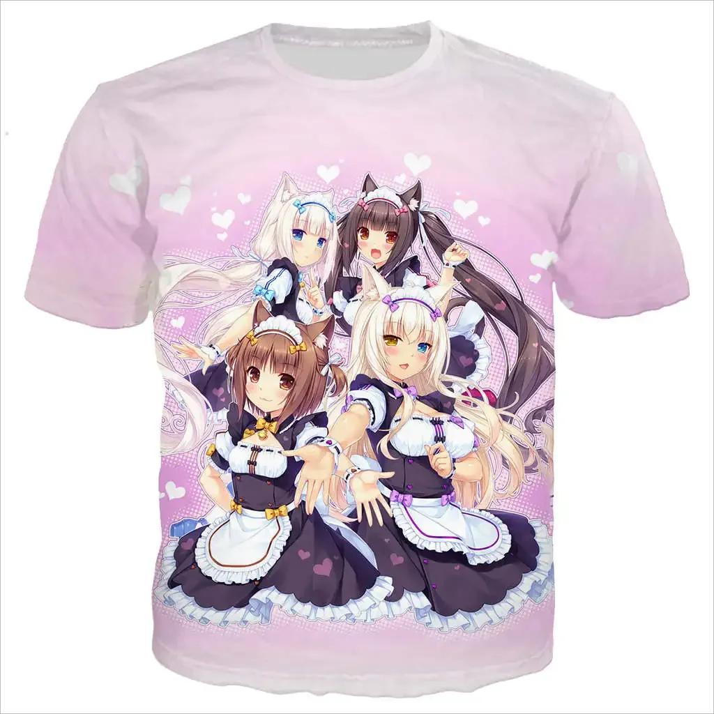 Nouveau Cool Tee Pour Hommes/femmes Nekopara Chocolat Vanille 3D Imprimé Mignon Anime À Manches Cour