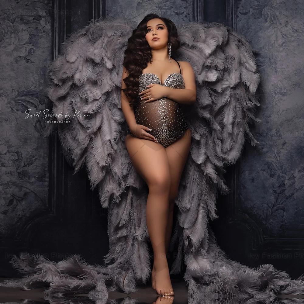 Combinaison de maternité Sexy à haute élasticité, body en tissu Spandex avec perles d'eau et diamant