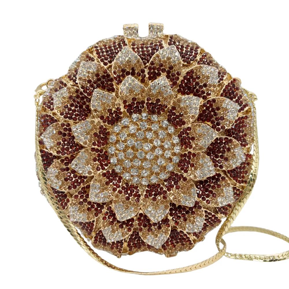 Sac de soirée de mariage pour femmes, de luxe, en forme de tournesol, creux, pavé complet, perles sc