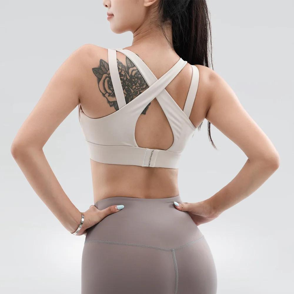 Soutien-gorge de sport respirant avec dos croisé pour femme, brassière de fitness, gym, course à pie