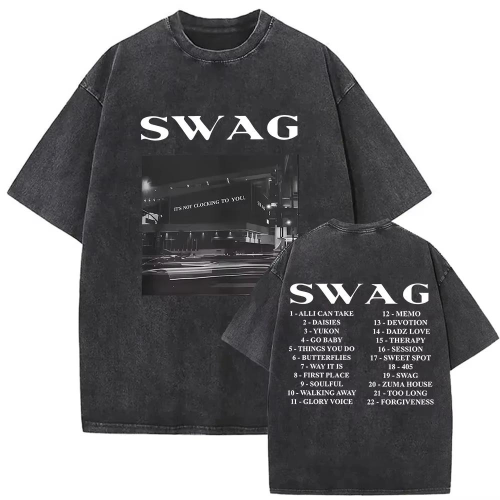 T-shirts vintage délavés Justin Bieber SWAG Album 2026 pour hommes, style streetwear hip-hop, manche