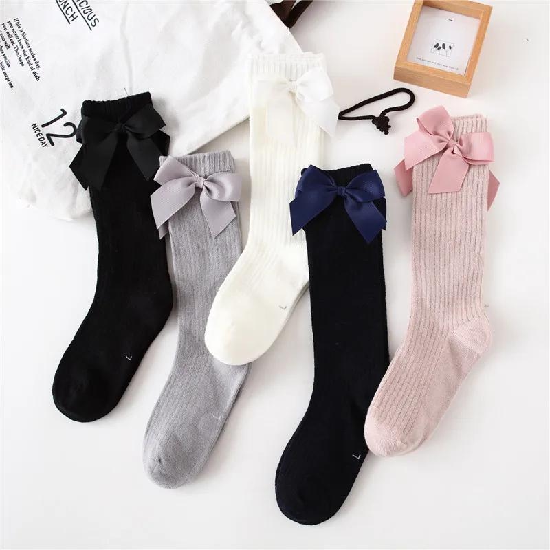 Chaussettes en coton pour petites filles de 0 à 8 ans, chaussettes longues et douces avec nœuds, cha