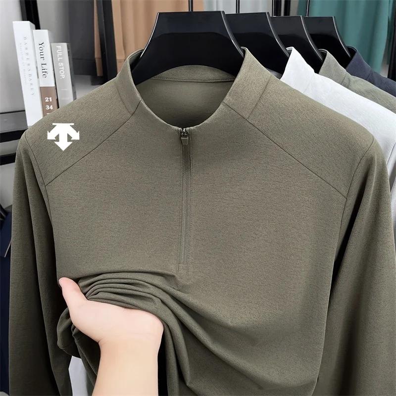 T-shirt à col montant pour homme de marque haut de gamme, nouveau sweat à capuche à demi-zip avec im