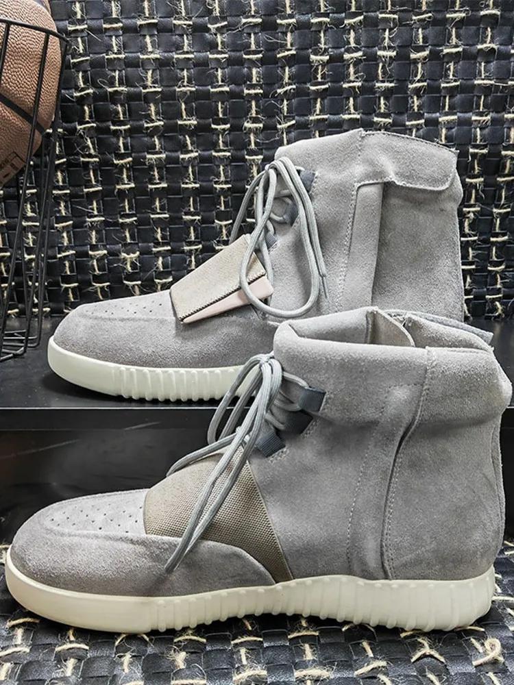 Nouveaux hommes moto équitation confortable ventiler bout rond mi talon vache daim cuir chaussures d