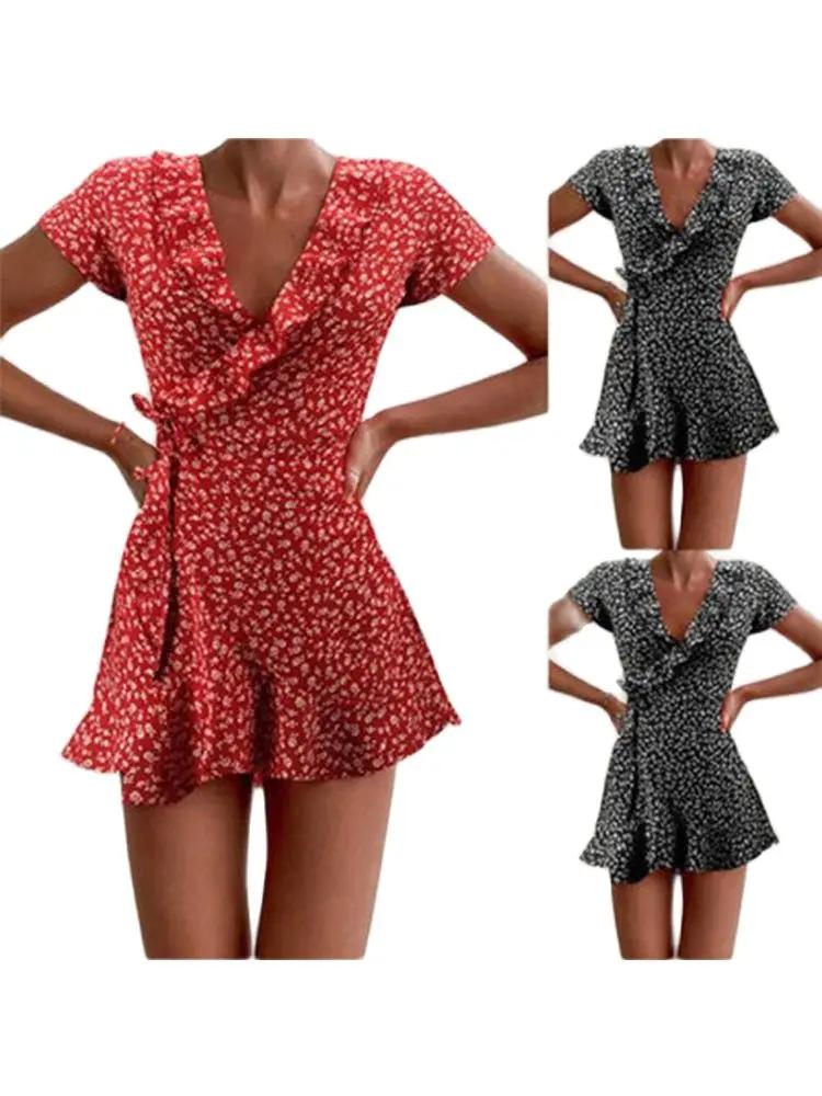 Robe trapèze flottante d'été pour femmes, douce et élégante, à volants floraux, col en v, robe court
