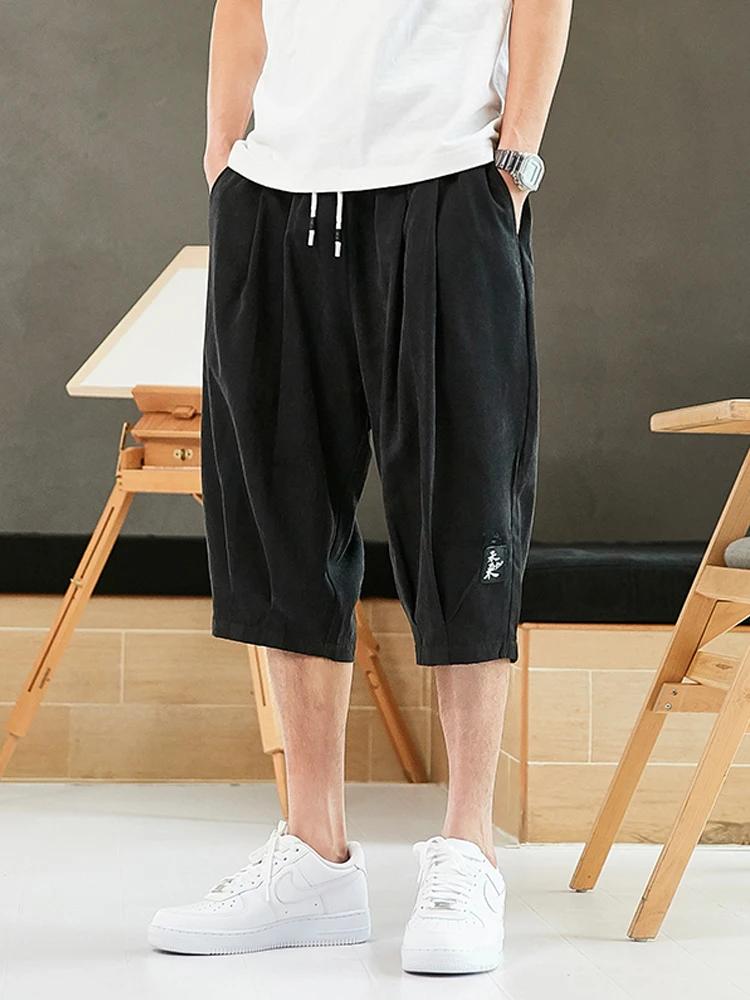 Grande taille été sarouel hommes courts Joggers Style chinois mollet décontracté Baggy pantalon mâle
